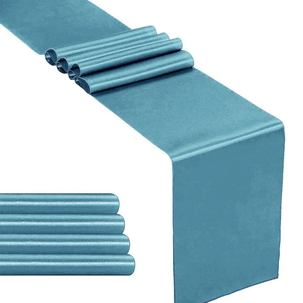 

30X275cm Teal Blue SatinTable Runner Banquet Wedding For Party Event Home Decoration Supply Smooth Table Runner