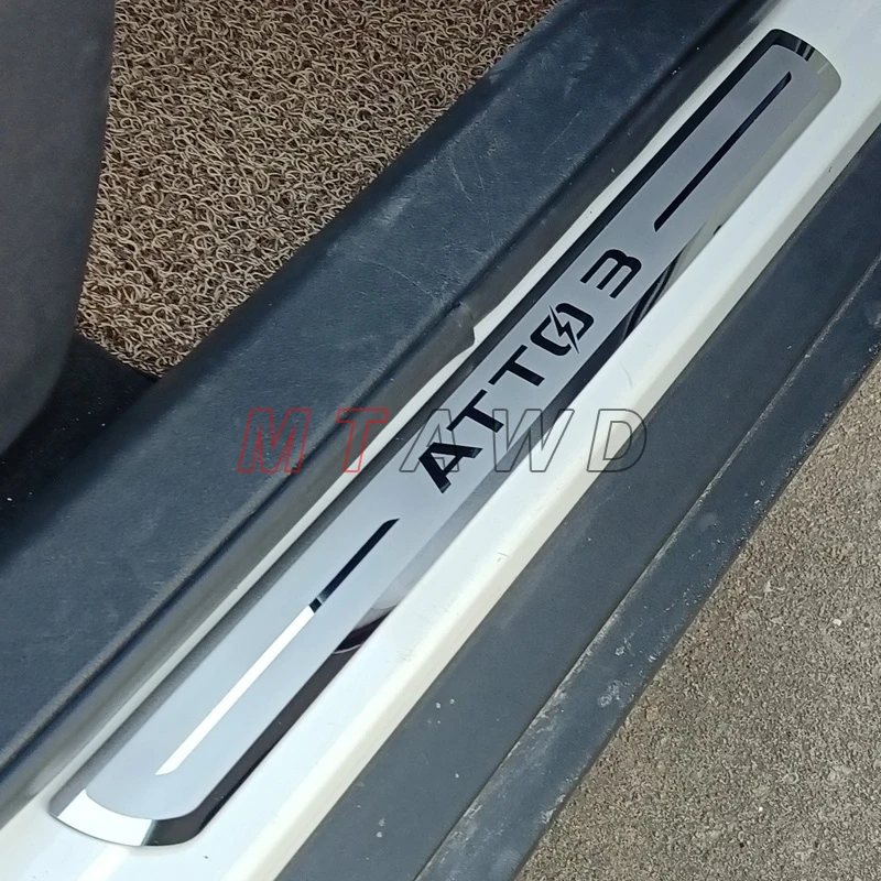 자동차 문짝 씰 킥 플레이트 보호대 트림 가드 페달 패드 커버 스티커, BYD ATTO 3 EV 액세서리, 2022-2024 크롬 자동차 스타일링