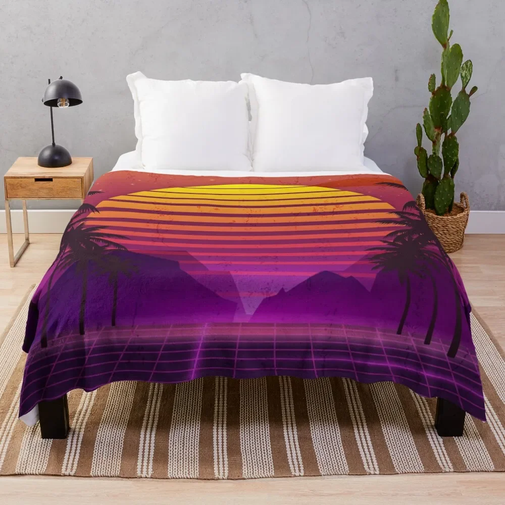 

80's Palm Trees Sunset Vaporwave Throw Blanket Sleeping Bag Extra Large Throw Hairy decorative Blankets