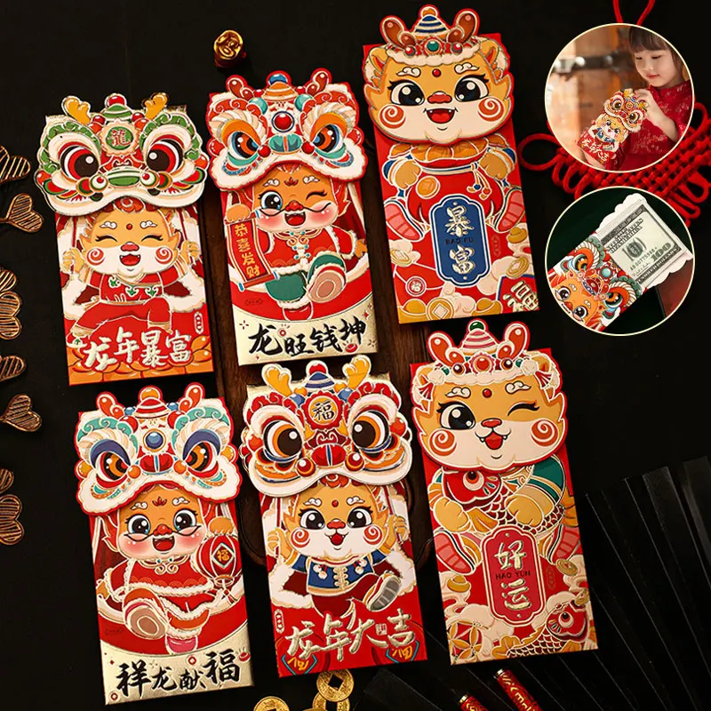 

Красные конверты, китайский новый год, Гонконг Бао, дракон, красный пакет, счастливые карманы для денег, Весенний фестиваль, материалы на день рождения, свадьбу