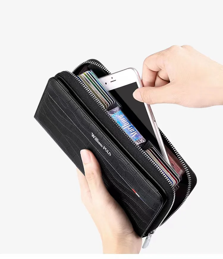 Leather Men Handbag Long Wallet Large Capacity Card Holder Phone Case
