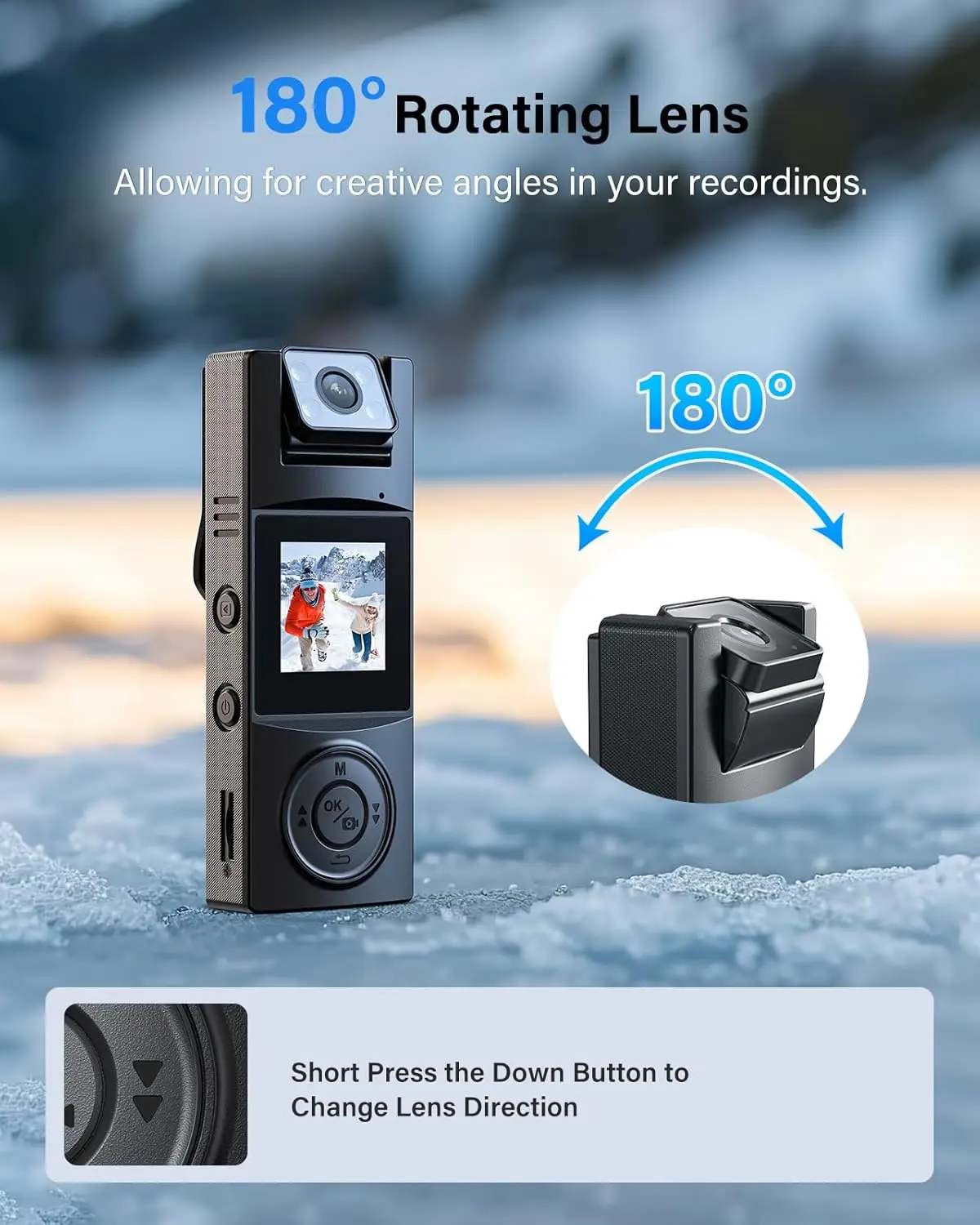 A23Pro Body Camera 180°Rotatable Lens 2K Small Body Camera Night Vision 7-Hour R