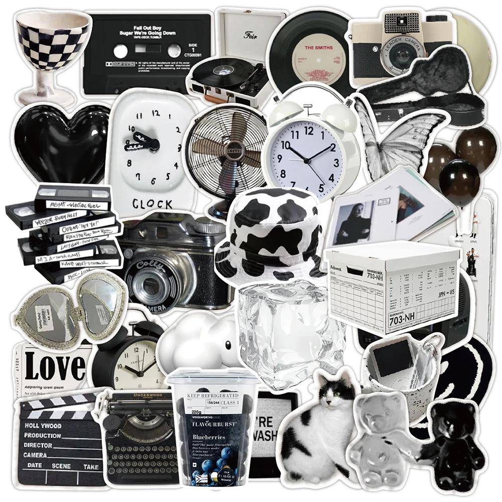 10/30/50pcs Ins Style Cute Stickers Cartoon Black White Simple  Decals DIY Phone Suitcase Laptop Notebook Car Wall Sticker Toy