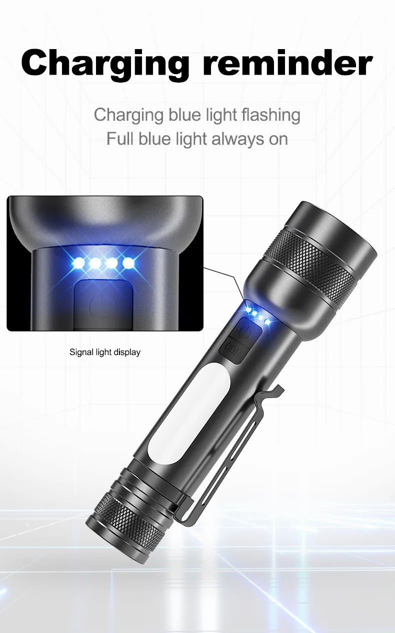 Description Picture 5 of itemP50 Hand-Held Torch Three-Light Source Lighting Flashlight Zoom Rechargeable Flashlight Strong Light
