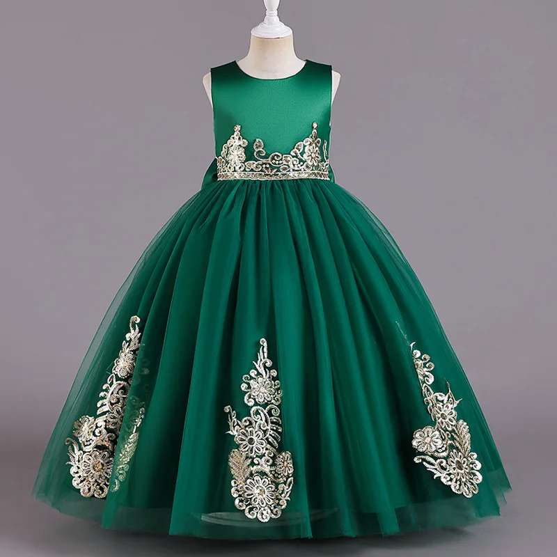 

GREEN Baby Child Party Christmas Prom Ceremonial Festive Luxury Evening Dress Princess 8 To 12 Years Old Girls Kids Long Frocks