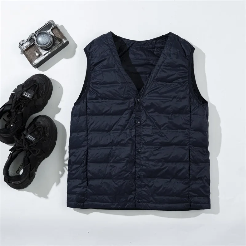 New Winter V-Neck Men's Vest White Duck Down Padding Vests Lightweight Sleeveless Jackets Warm Plus Size Gilet Coat Down Padd