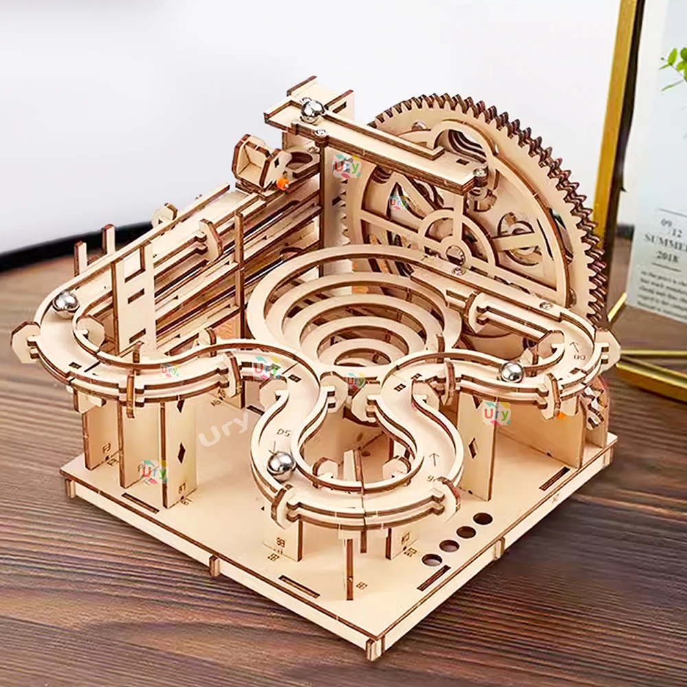 Ury 3D Wooden Puzzles Catapult Track Device Marble Run Set Mechanical Manual Model Science Maze 4 Ball Assembly Toy Gift for Kid images - 6