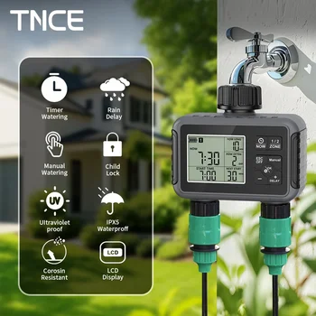 TNCE 1/2-Outlet Automatic Irrigation Programmer Automatic Irrigation Timer Watering System Garden Watering LCD Display IPX5