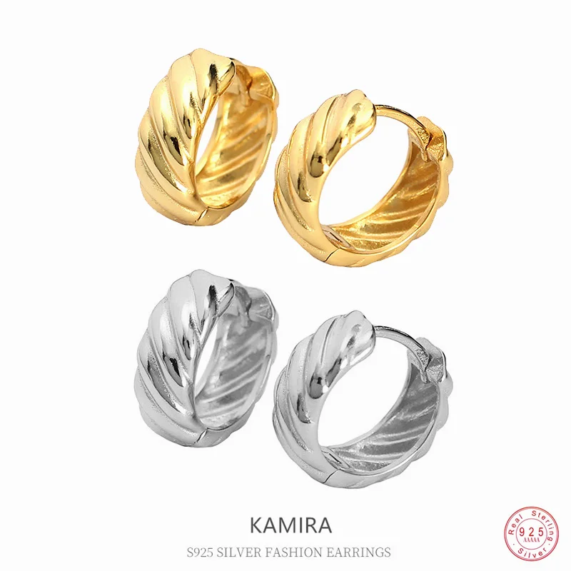 Kamira Real 925 Sterling Silver Vintage Twist Hoop Orecchini Per Le Donne Luxury Simple Charm Jewellery Party Banquet 2023 Trending