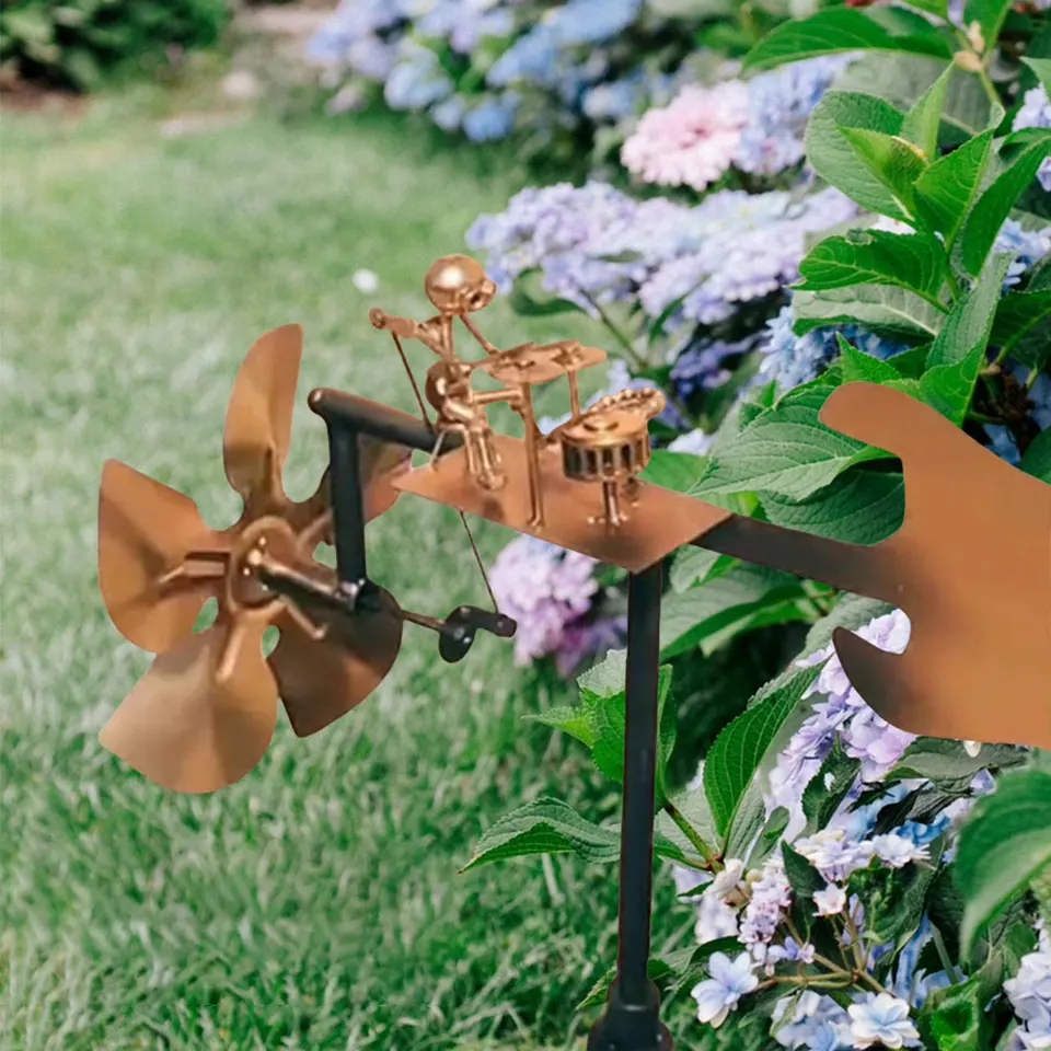 Steampunk Metal Drummer Windmill Garden Spinner