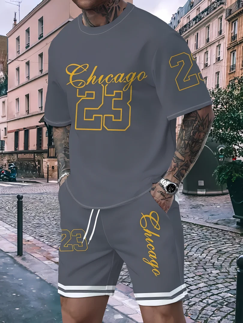 Men’s breathable quick‑dry summer sports T‑shirt and shorts set 04