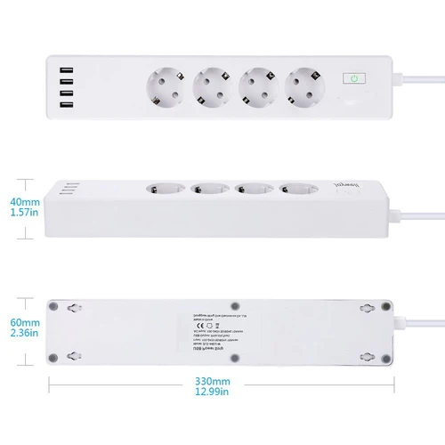 Tuya-스마트 WIFI 전원 스트립 EU 표준, 플러그 4 개 및 USB 포트 4 개, Alexa Echo 및 Google nest와 호환 가능 2