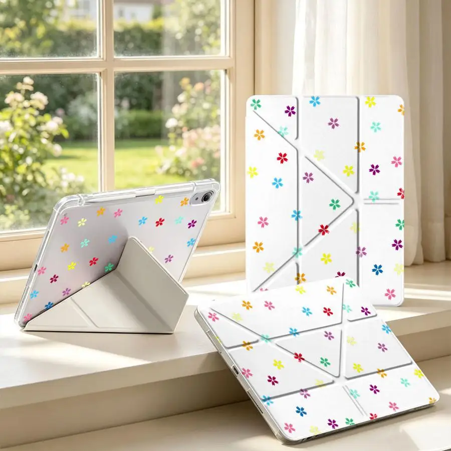 Rainbow Flower Tablet Case with Pen Slot - Vibrant Protective Cover