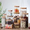 Square bamboo lid sealed transparent glass jar Food tea multi-grain storage jar Coffee storage jar Large capacity spice jar 5