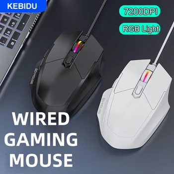 Mouse da gioco cablato Luce RGB Mouse regolabile da 7200 DPI Cavo a 6 pulsanti Mouse ergonomico Mouse silenzioso USB per PC desktop portatile