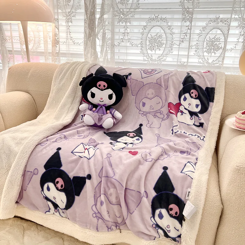 

Sanrio Kuromi Cinnamoroll Kuromi Autumn and Winter Double-layer Warm Thickened Lamb Velvet Blanket Office Sofa Nap Warm Shawl