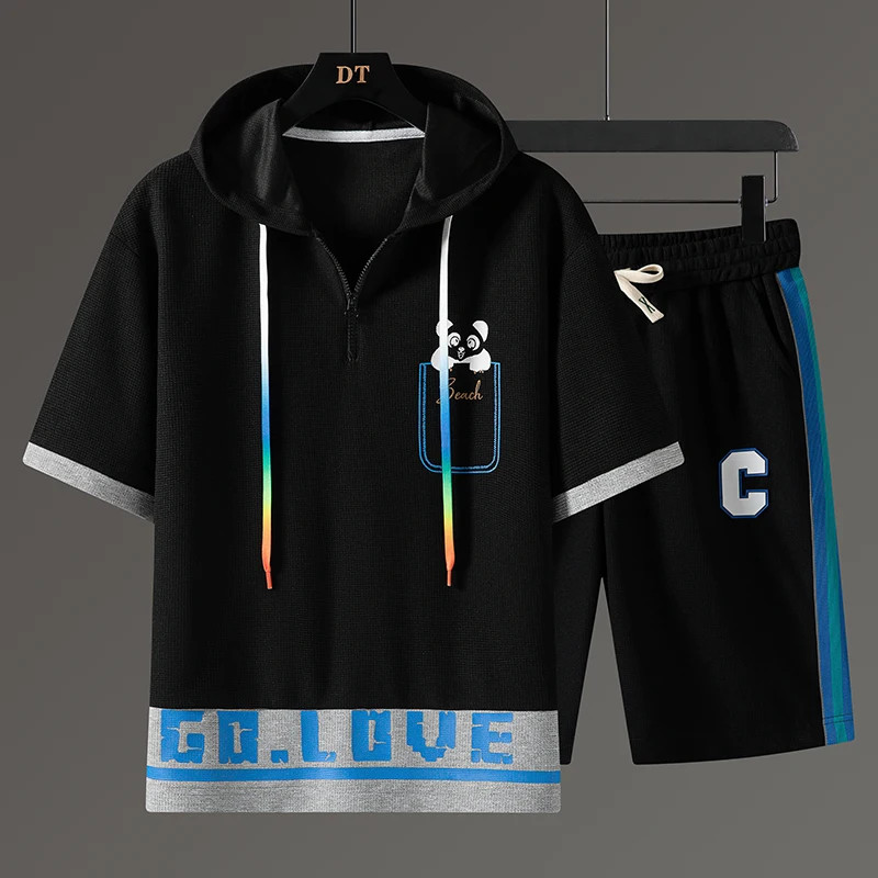 

2023 Summer New Fashion Casual Short Sleeve T-shirt Two-Piece Men's Casual Loose Breathable High-Quality Large Size Sports Suit