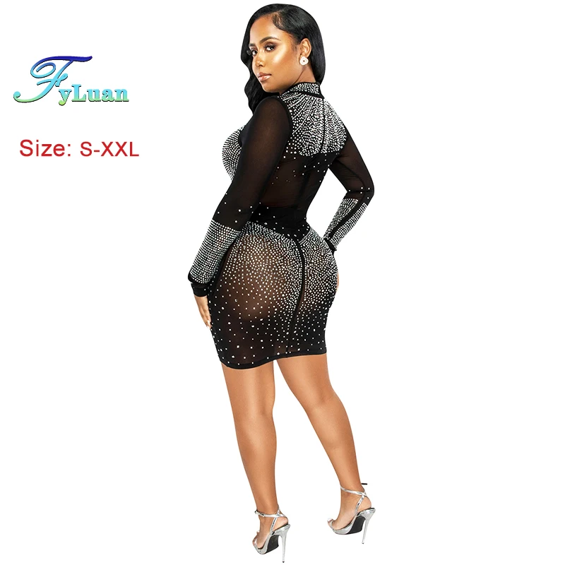 قائمة جديدة المرأة فستان قصير شبكة منظور طويلة الأ...