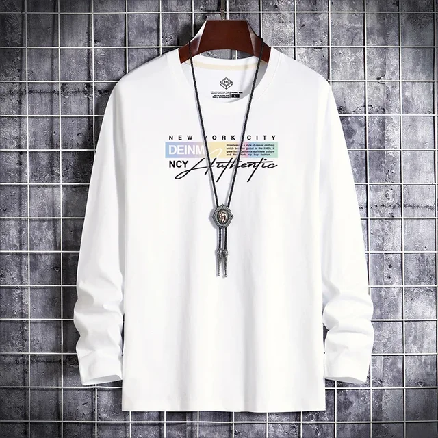 Men's Pure Cotton Long Sleeve Sweatshirt Trendy Brand Ins Style Cool Handsome Base Layer Top For Spring Autumn