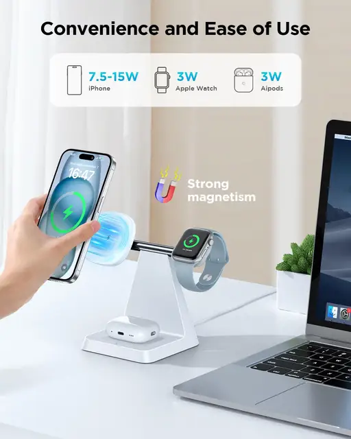 Magnetic Wireless Charger for iPhone -3-in-1 Magnetic Safe Charging Station for Various Apple Devices - Image 2