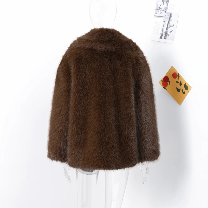 Luxury Women's Brown Faux Fur Coat Lapel Mid-Length Loose Imitation Plush Furry Buckle Overcoat Winter Lady Thick Warm Outwear 26 Luxury Women's Brown Faux Fur Coat Lapel Mid-Length Loose Imitation Plush Furry Buckle Overcoat Winter Lady Thick Warm Outwear