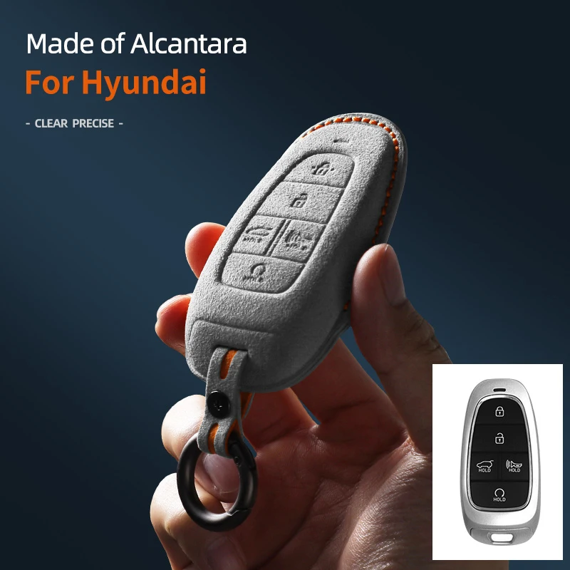 

Alcantara Car Key Case Cover Holder Key Shell Buckle For Hyundai Nexo NX4 Tucson 2022 Sonata 2020 Santa Fe 2021 Solaris