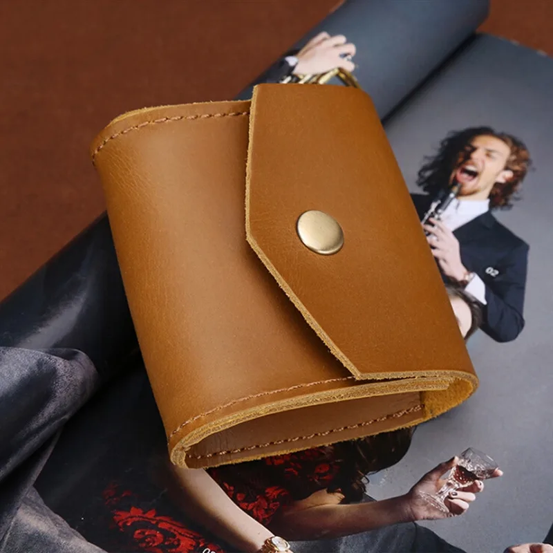 Coin Purse Cowhide Purse Headphone Holder Vintage Leather Wallets Coin Purses Portable Data Cable Headphone Storage Bag Case Key Holder