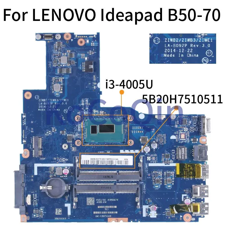 para Lenovo Ideapad B5070 I34005u Notebook Mainboard 5b20h7510511 Ziwb2 Ziwb3 Ziwe1 La-b092p Sr1ek Ddr3 Laptop Motherboard