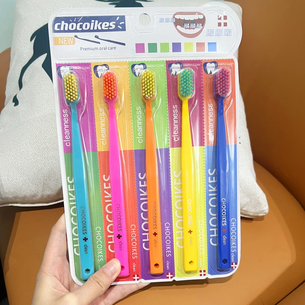 5pcs 울트라 소프트 마이크로 화이버 칫솔 세트 스위스 스타일 고밀도 수동 칫솔 부드러운 청소 및 잇몸 케어 홈 세트