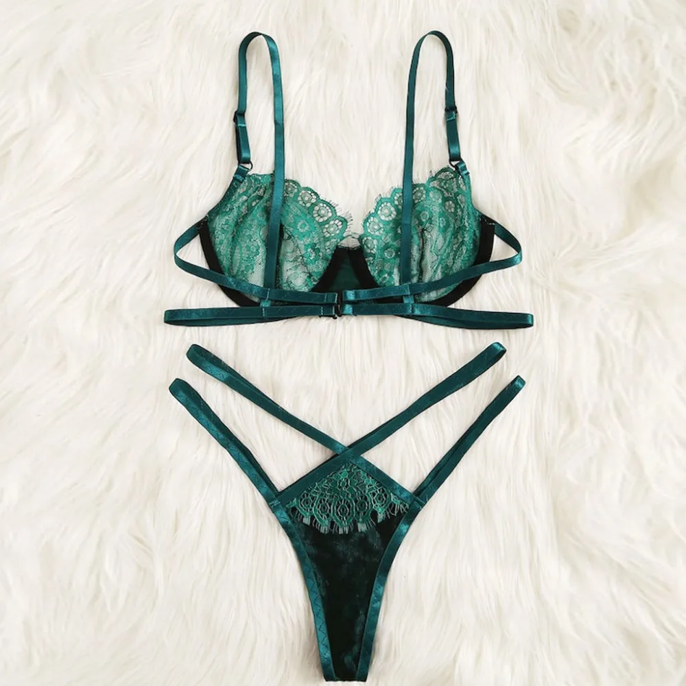 

Drop shiping Thongs V-String Panties Transparent Bra set Lingerie Floral Lace Bralette Summer Sexy Ladies Panty Exotic Underwear