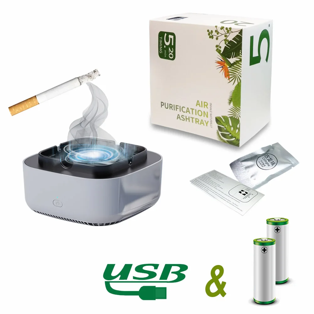 Cigarettes Ashtray Silicone Ashtray Air Purifier Ashtray Chargable Ashtrays with Deodorizer Negative Ion Purifier Air Purification Ash Tray Removal Dilute Cigarettes Smoke Odor
