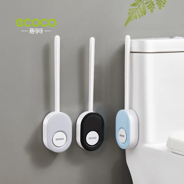 Ecoco Szilikon Wc Kefe Tartóval Műanyag Nem Fúró Falra Szerelt Lógó Mosdó Wc-Tisztító Szerszámok Kiegészítők - Image 2