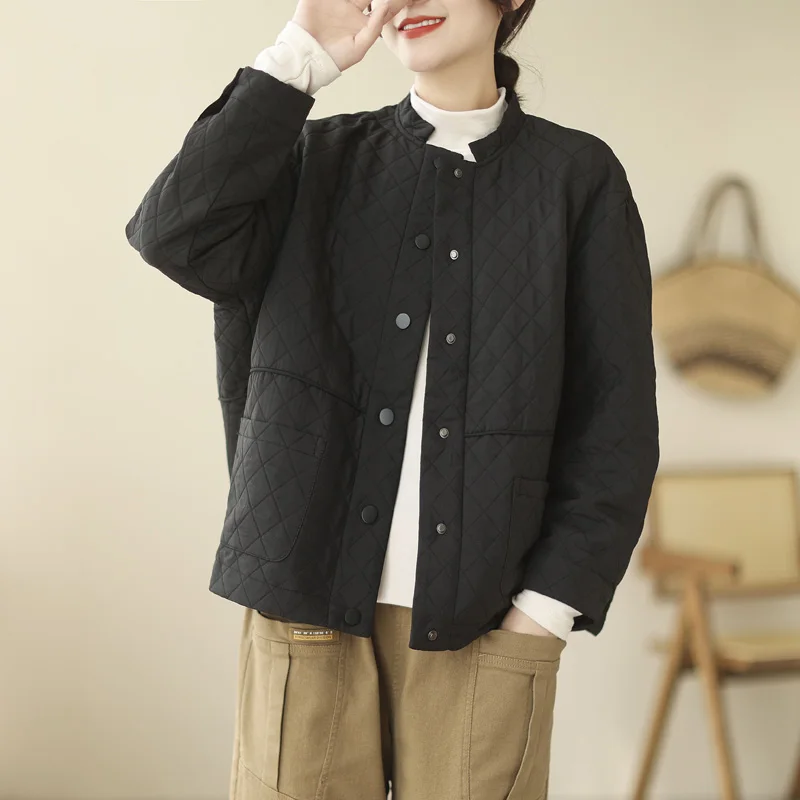 

Женская свободная тонкая легкая хлопковая куртка, повседневная короткая куртка, пальто, модная одежда, новинка 2023, осенне-зимняя женская однотонная верхняя одежда