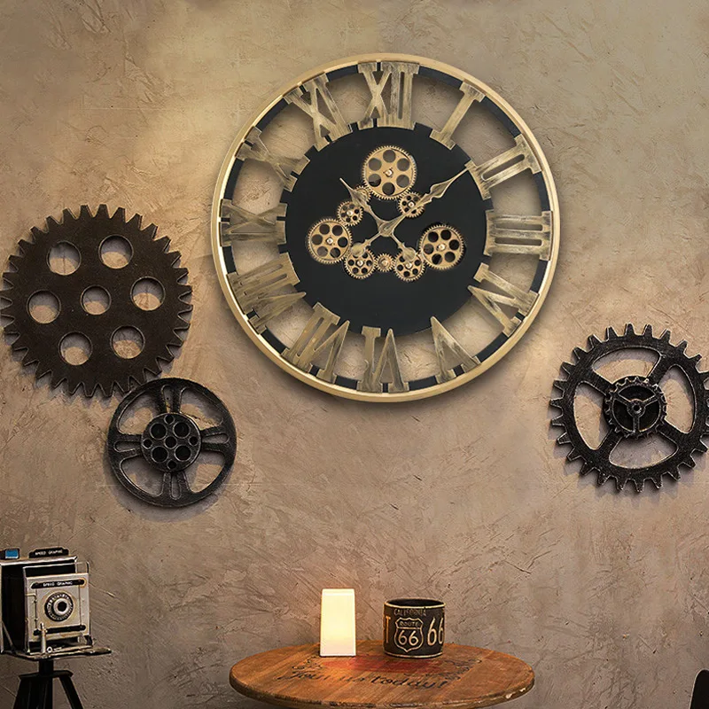 

Gear Wall Clock American Retro Industrial Style Art Clock Living Room Wall Decoration Creative Mechanical Style Decorative Clock