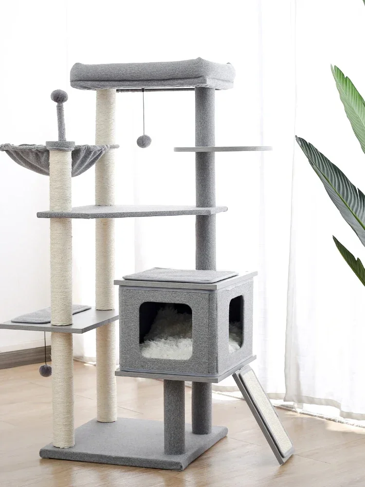 Chamfer Cat Nest Cat Tree Integrated Small Apartment Solid Wood a Cat Villa Vertical Non-Occupied Cylindrical Scratch Board