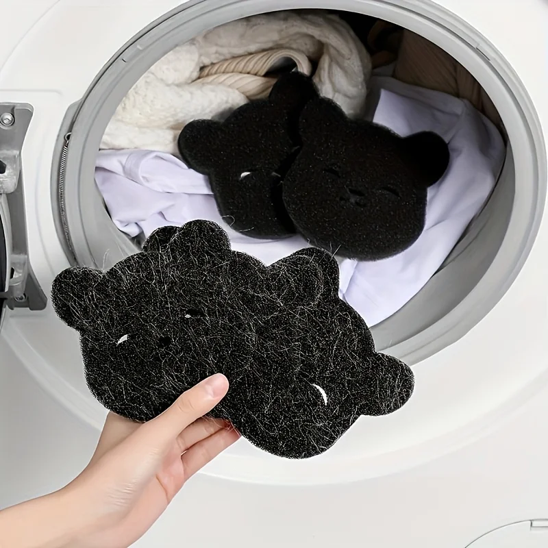 4Pcs Bear-Shaped Laundry Pet Hair Remover Reusable Anti-Winding Cleaning Sponge