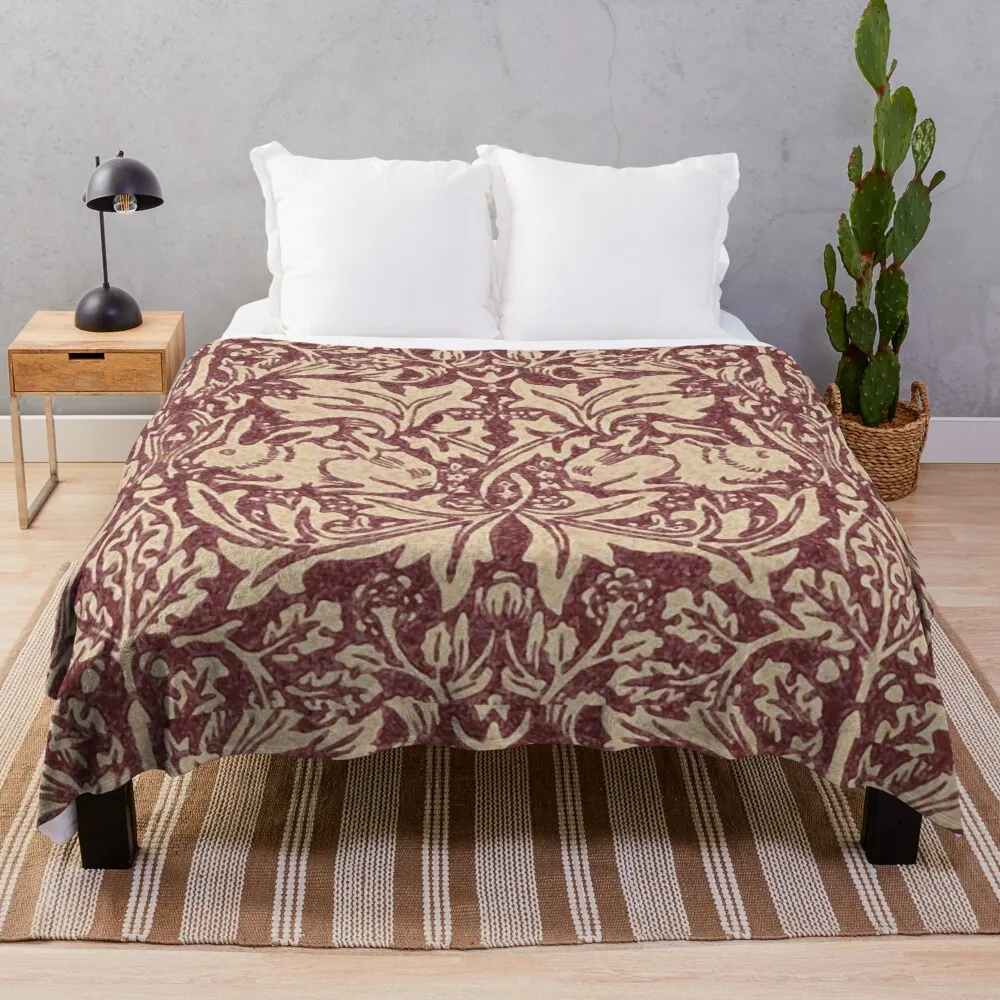 

William Morris Brer Rabbit (burgundy) pattern Throw Blanket blankets for baby
