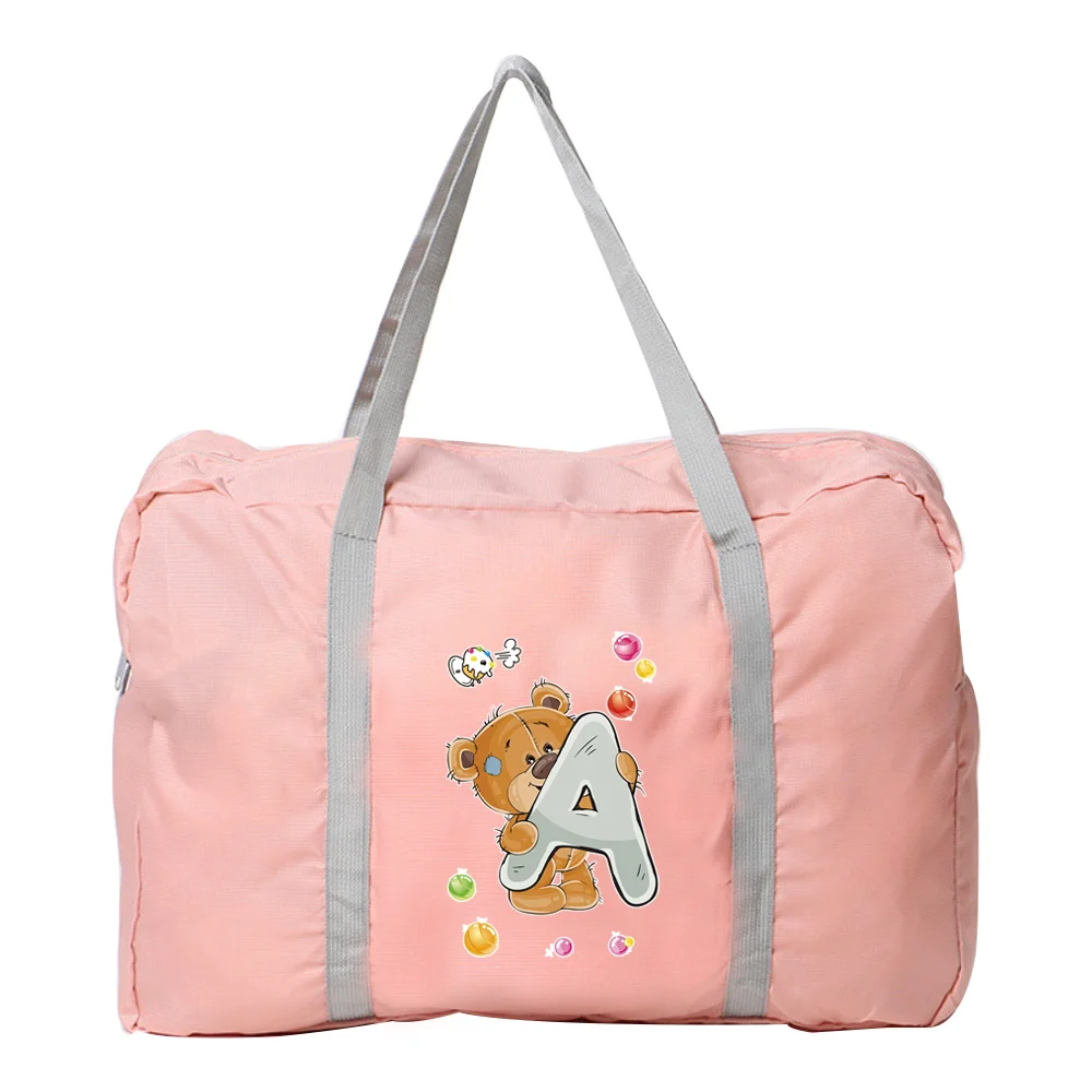 Women Travel Bag Outdoor Camping Luggage Organizer Foldable Zipper Accessories Bags Bear Letter Print Toiletries Storage Handbag