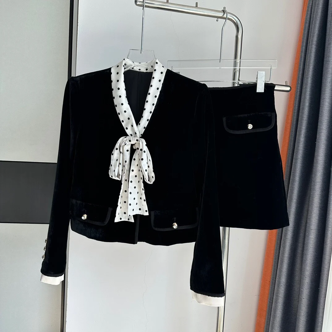 

2023 Autumn/Winter Fashion New Women's Clothing Polka Dot Ribbon Bowknot Suit 0914
