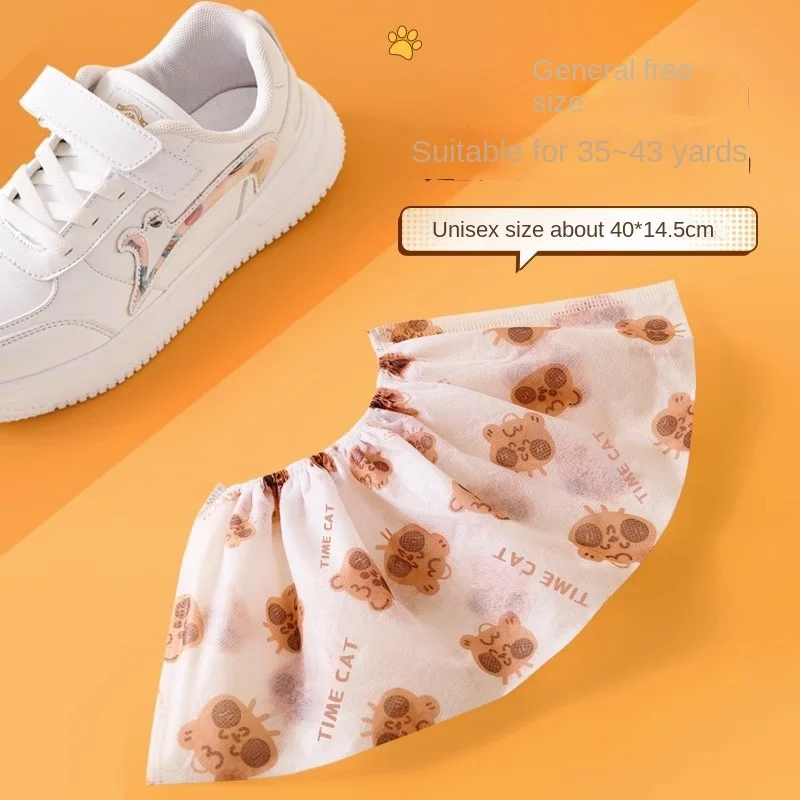 Cartoon Disposable Shoe Covers Made of Non-woven Fabric Thickened Anti Slip Household Dustproof and Breathable 50pcs