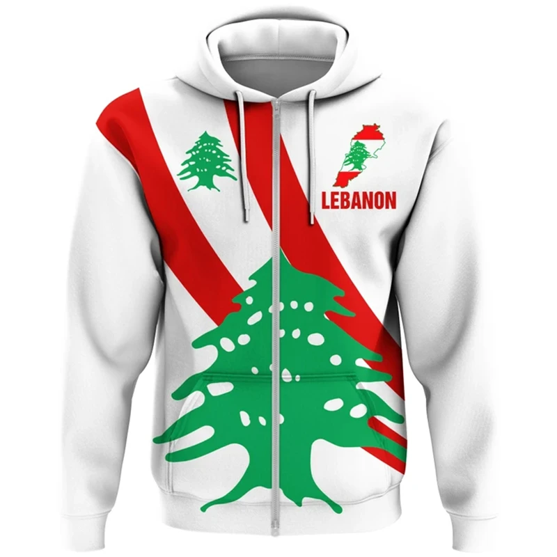 Sudadera con capucha vintage para hombre, con estampado de bandera del Líbano, moda urbana, manga larga, holgada, de gran tamaño, ropa Y2k, sudaderas con cremallera