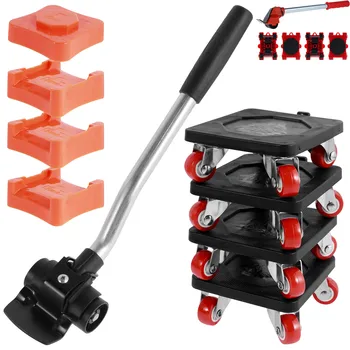 Set di rulli per trasporto in movimento per mobili Set di strumenti per rimozione sollevamento in movimento Set di strumenti per spostare la barra delle ruote Dispositivo per spostare oggetti pesanti Strumento per spostare la mano