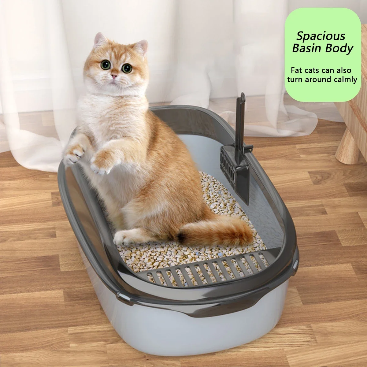 Cat Litter Box Thickening Kitty Sandbox Semi-enclosed High Side Splashproof Pet Bedpans with Litter Scoop Cleaning Cat Supplies cat litter box