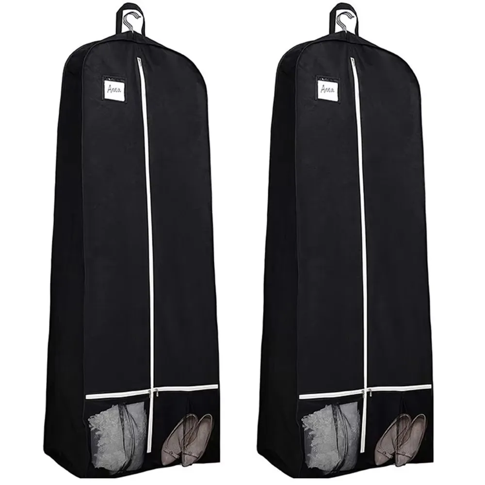 블랙 대형 사이즈 행거형 의류 보관 가방 접이식 웨딩 드레스 신부 드레스 먼지 커버 ID 창 및 추가 대형 포켓 포함