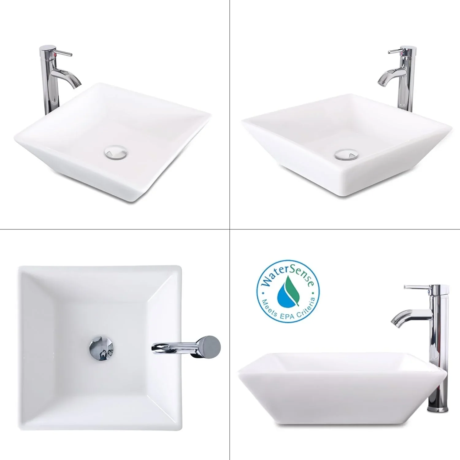 13" Bathroom Vanity Sink Combo Small Cuboid Stand Cabinet White Square Ceramic Vessel Sink & Solid Brass Pop Up Drain 5