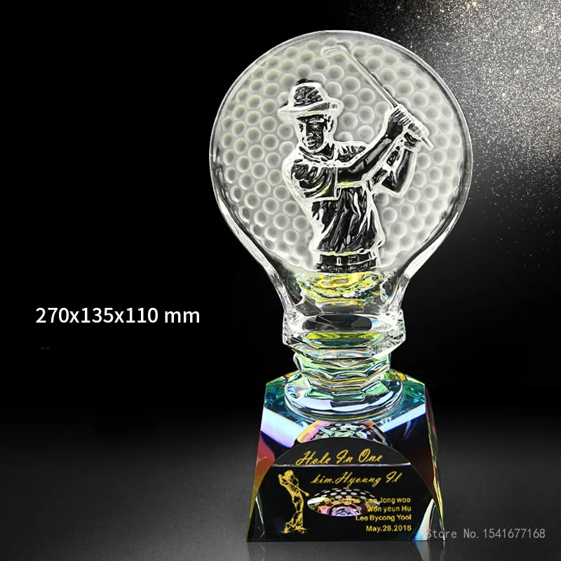 Customized High-end Sports Golf series Crystal Trophy, One shot Hole, Competition Award Medal Home Decoration Engraving New, 1Pc