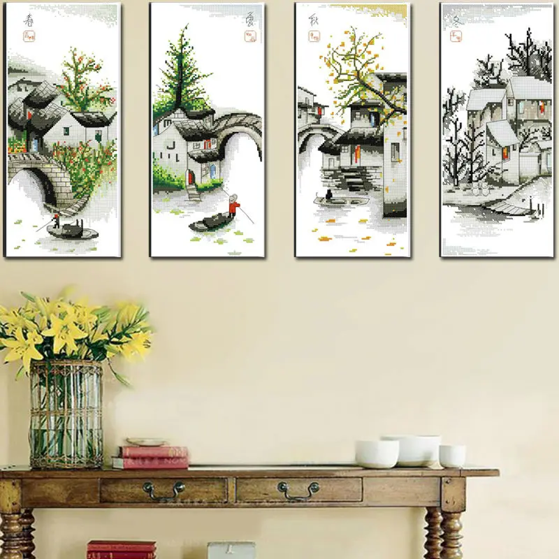 Four seasons Landscape Chinese Cross Stitch 11CT Dmc Counted Cross Stitch Patterns sStitch Kits Embroidery Needlework Sets