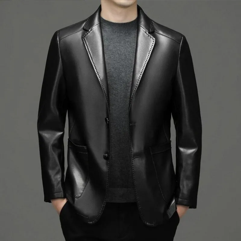 

2023 Motorcycle PU Leather Casual Suit Men's Jacket Slim Spring and Autumn Thin Section Black Brown blue Coats