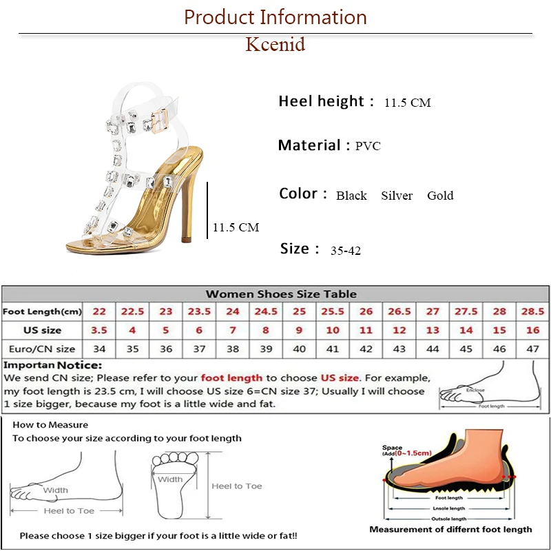 Kcenid Sexy Square Toe Buckle Strap Sandals Crystal PVC Transparent Summer Women Sandals High Heels Elegant Party Prom Shoes