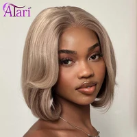 Perruque Bob courte Blonde cendrée avec racines brunes, cheveux naturels lisses, Transparent, 13x4, pre-plucked, pour femmes 5